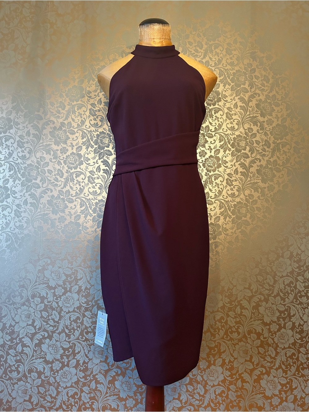 Le Chateau Midi Halter Dress Eggplant - Size Medium